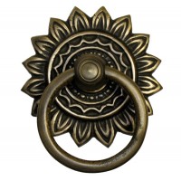 Round Ring w/ Sunburst Backplate Ring Pull - Antique Brass (HRP6026) by Handcrafted Hardware (formerly Gado Gado)