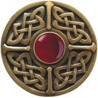 Celtic Jewel/Red Carnelian Cabinet Knob - Antique Brass (NHK-158-AB-RC) by Notting Hill